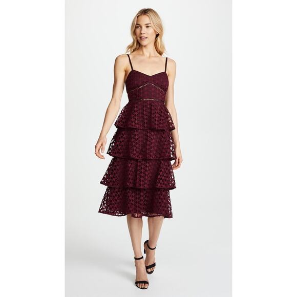 Club Monaco Becaw Lace Star Print Tiered Midi Dress - Picture 11 of 11